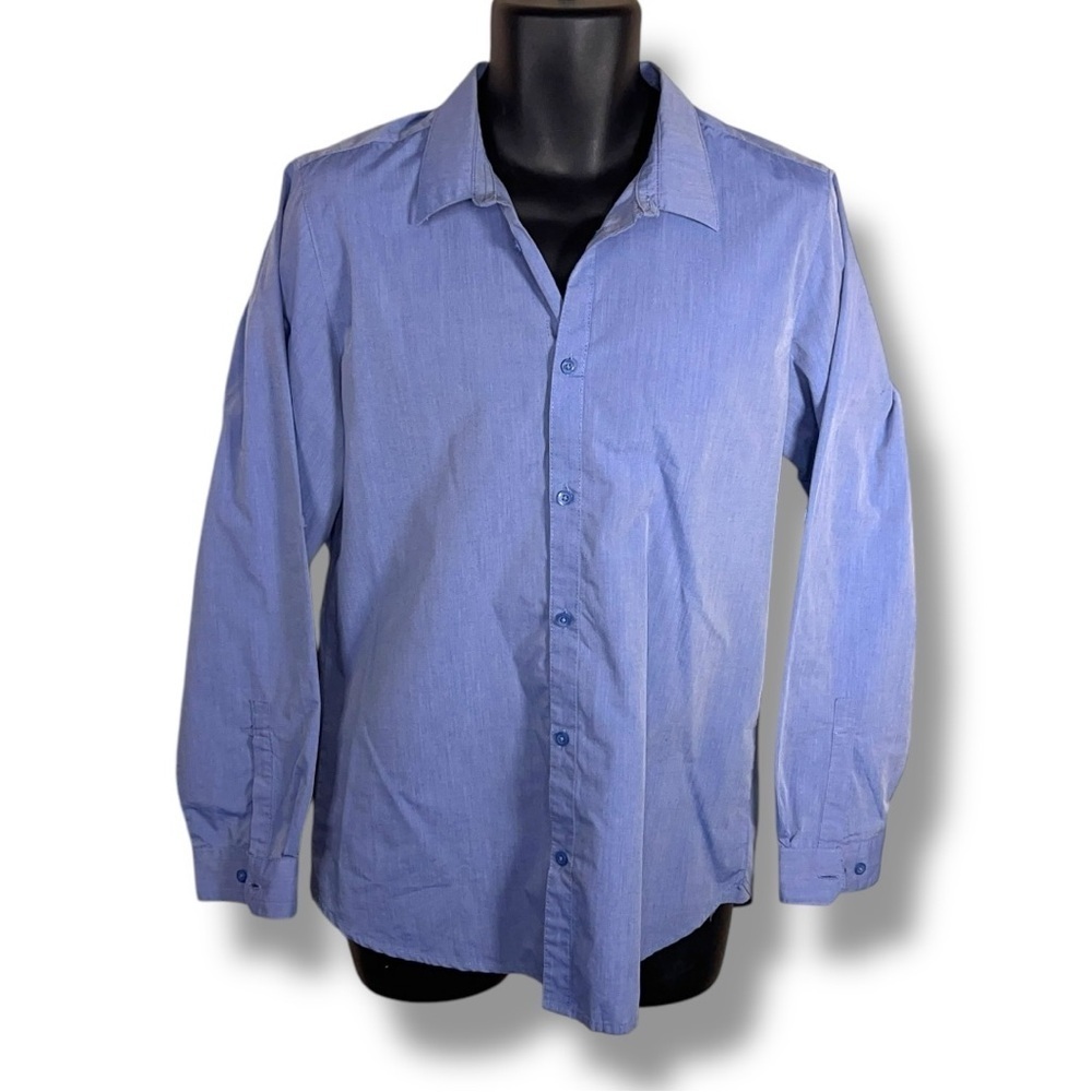 Medium Urban Chef Works Blue Button Front Long Sleeve Mens Fit Shirt Cotton Blen